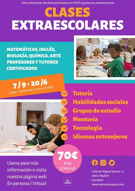 Cartel de clases particulares editable